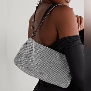 STAUD Penny Crystal Mesh Black Vegan Leather Shoulder Bag